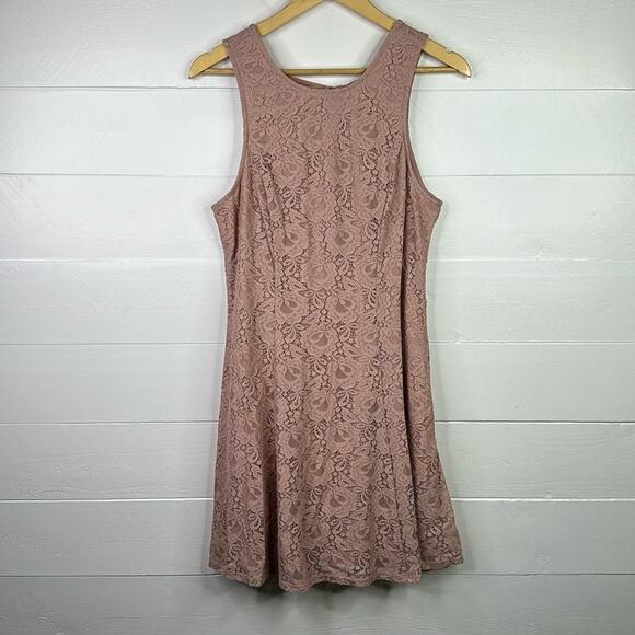 SPEECHLESS Blush Pink Lace Sleeveless Back Tie Knee Length Dress Pockets Size XL - Picture 1 of 11